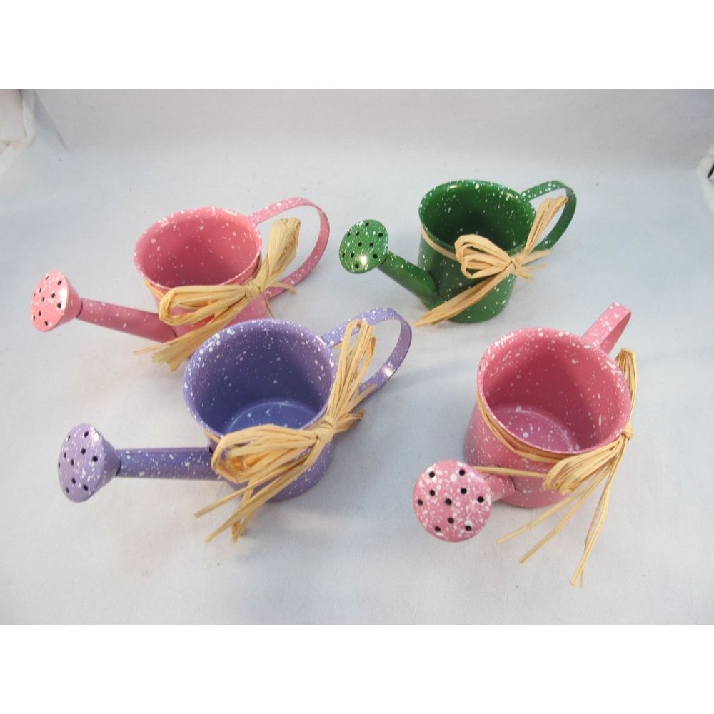 Vintage Miniature Metal Spring Watering Cans 4 Pieces in Lot